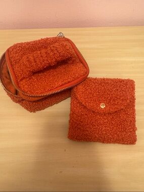 Textured Sherpa Orange Jewerly Holder Mini Bag & Pouch Set